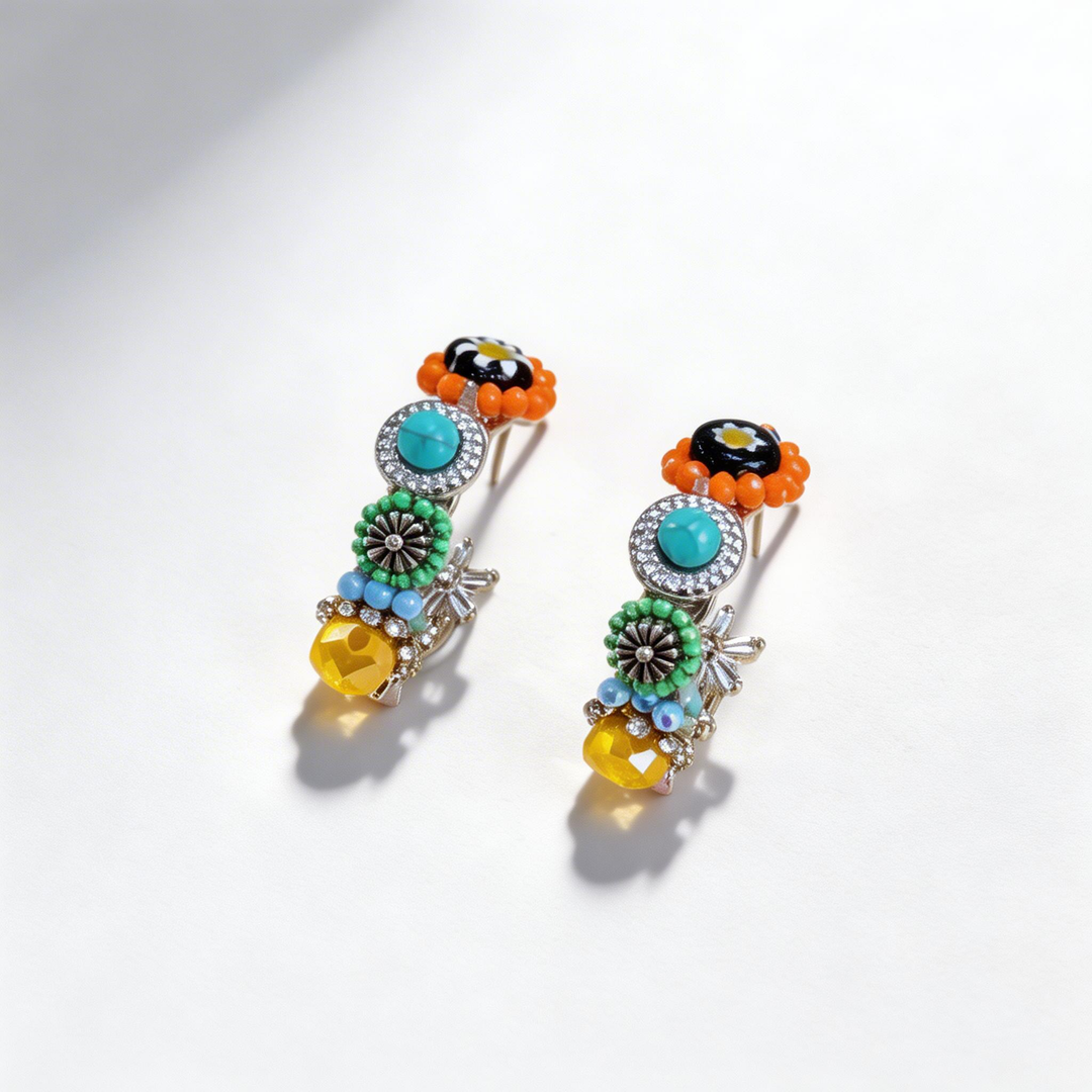 Bohemian Multi-Layer Turquoise &amp; Citrine Earrings
