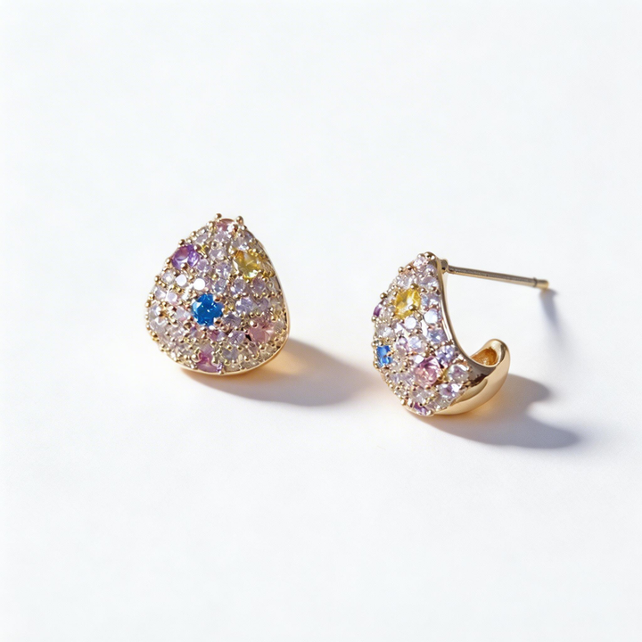 Multicolor Gemstone Pavé Teardrop Earrings