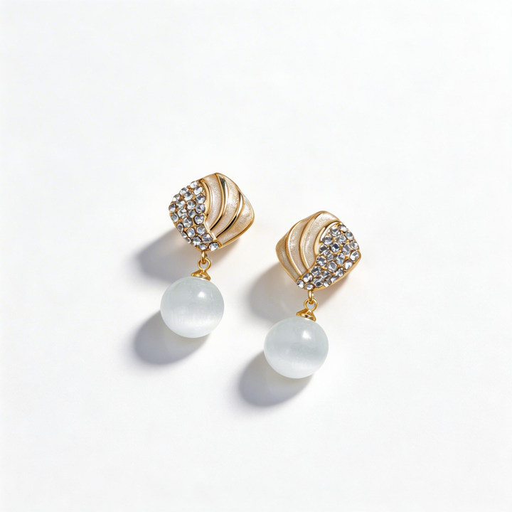 Asymmetric Fan Cat’s Eye Drop Stud Earrings