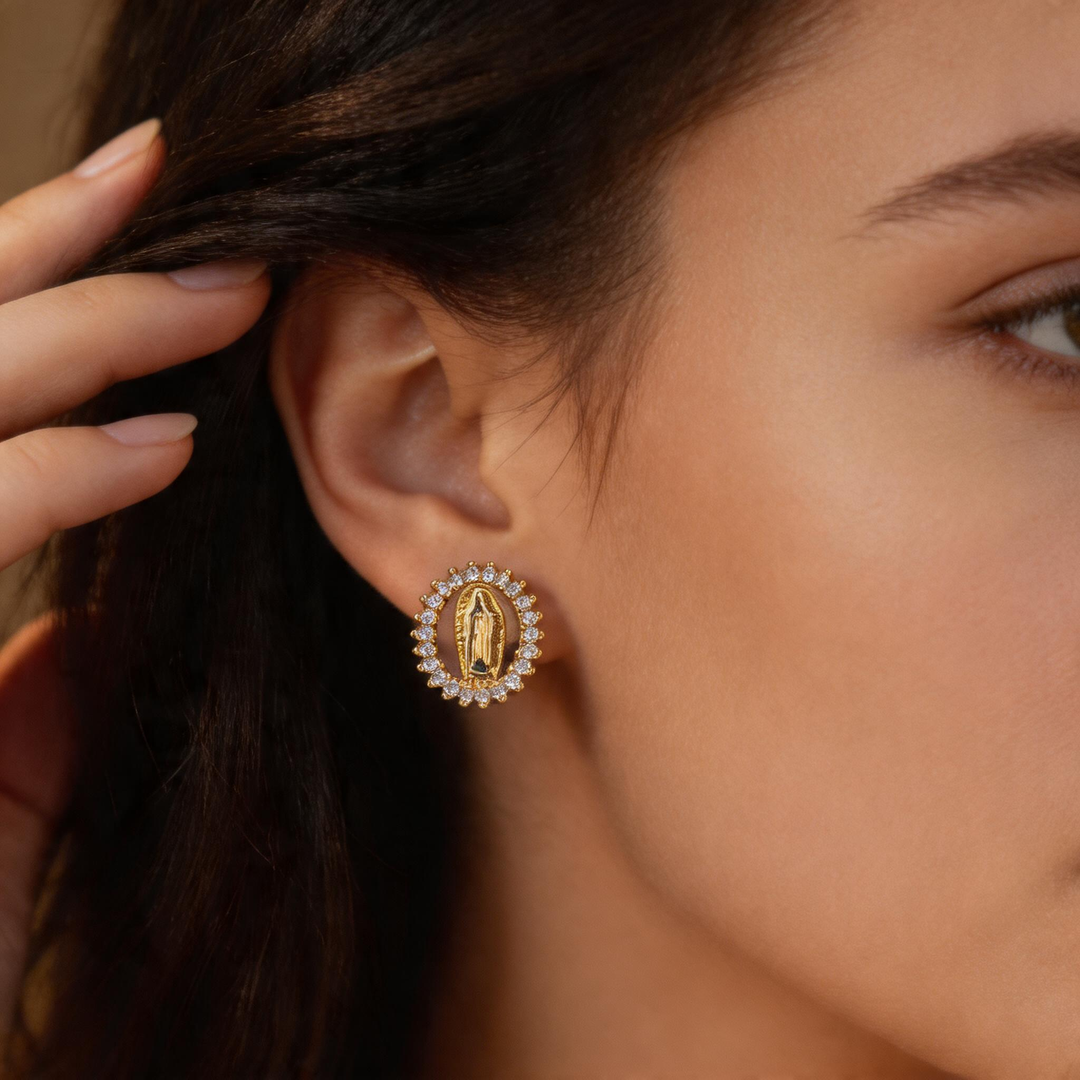 Virgin Maria Halo Stud Earrings