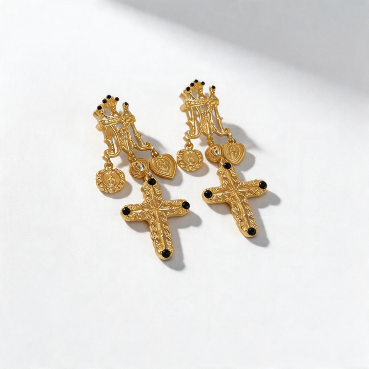 Vintage Cross Drop Earrings