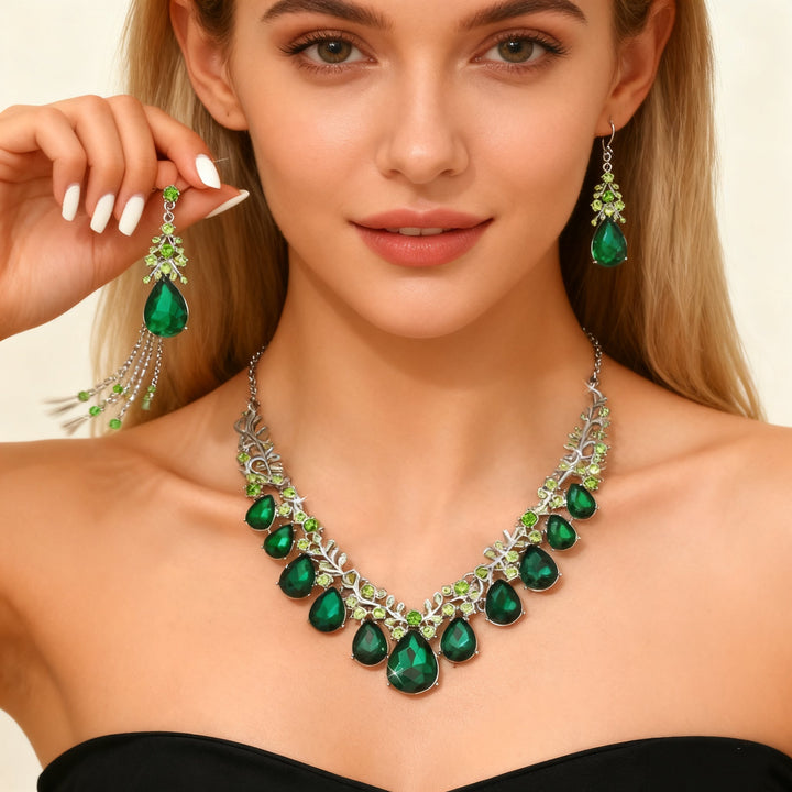 Green Crystal Necklace &amp; Earring Set