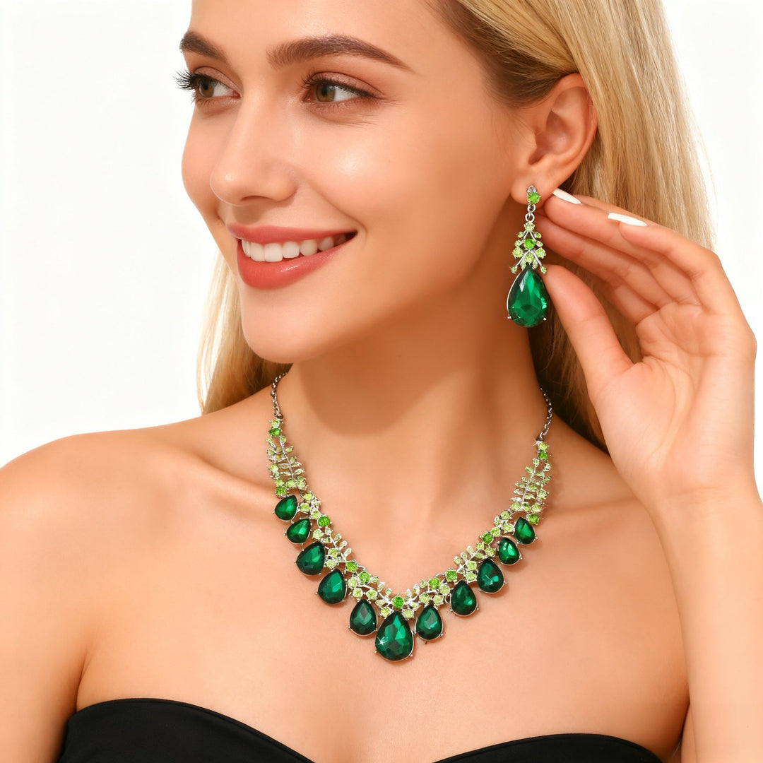 Green Crystal Necklace & Earring Set