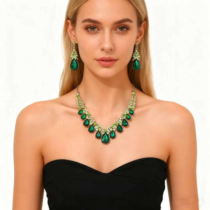 Green Crystal Necklace &amp; Earring Set