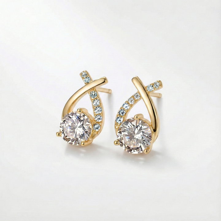 Leni - Gold Earrings with Cross and Zirconia